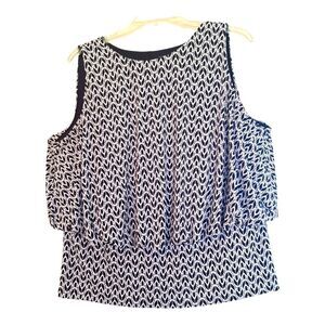 Lane Bryant Blouson Tank Blouse Top Liquid Knit Geo Print Black White 18 / 20